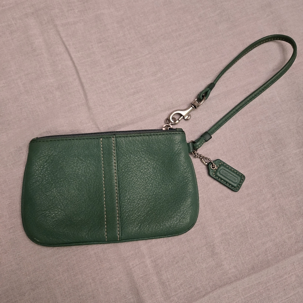 Coach Classic Leather Wristlet with Zipper Closure, Teal